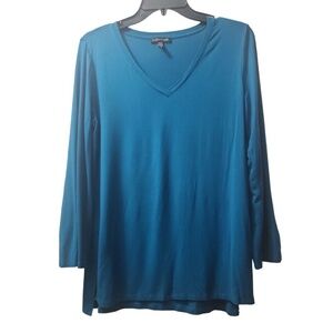 Eileen Fisher V-Neck Long Sleeve Tunic‎ Top Teal Blue Comfy Casual S/P